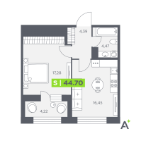 2 ккв (Евро) № 99 Корп.: 1 , Секция 2  в ЖК Аквилон Солар Парк