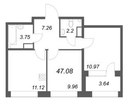 2 ккв № 760 Корп.: 1 , Секция 10  в ЖК Аквилон Солар Парк