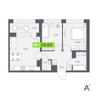 3 ккв (Евро) № 2 Корп.: 1 , Секция 1  в ЖК Аквилон Солар Парк