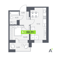2 ккв (Евро) № 418 Корп.: 1 , Секция 6  в ЖК Аквилон Солар Парк