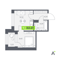 1 ккв № 641 Корп.: 1 , Секция 9  в ЖК Аквилон Солар Парк