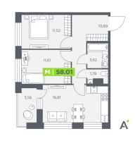 3 ккв (Евро) № 442 Корп.: 1 , Секция 7  в ЖК Аквилон Солар Парк