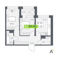 2 ккв № 704 Корп.: 1 , Секция 10  в ЖК Аквилон Солар Парк