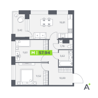 3 ккв (Евро) № 617 Корп.: 1 , Секция 9  в ЖК Аквилон Солар Парк