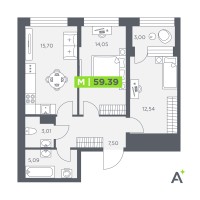 3 ккв (Евро) № 708 Корп.: 1 , Секция 10  в ЖК Аквилон Солар Парк