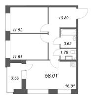 3 ккв (Евро) № 442 Корп.: 1 , Секция 7  в ЖК Аквилон Солар Парк