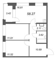 3 ккв (Евро) № 608 Корп.: 1 , Секция 9  в ЖК Аквилон Солар Парк