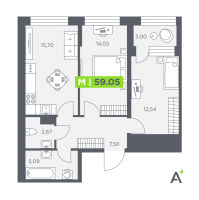 3 ккв (Евро) № 744 Корп.: 1 , Секция 10  в ЖК Аквилон Солар Парк
