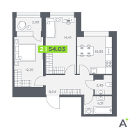 2 ккв № 770 Корп.: 1 , Секция 11  в ЖК Аквилон Солар Парк