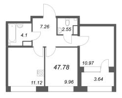2 ккв № 706 Корп.: 1 , Секция 10  в ЖК Аквилон Солар Парк