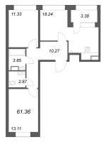 3 ккв (Евро) № 236 Корп.: 1 , Секция 4  в ЖК Аквилон Солар Парк