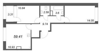 3 ккв (Евро) № 88 Корп.: 1 , Секция 2  в ЖК Аквилон Солар Парк
