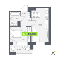2 ккв (Евро) № 352 Корп.: 1 , Секция 5  в ЖК Аквилон Солар Парк