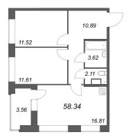 3 ккв (Евро) № 433 Корп.: 1 , Секция 7  в ЖК Аквилон Солар Парк
