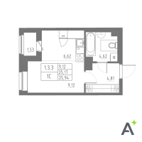 Студия № 9 Корп.: 1 , Секция 1  в ЖК Аквилон Solar