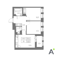 2 ккв № 205 Корп.: 1 , Секция 3  в ЖК Аквилон Solar