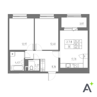 3 ккв (Евро) № 114 Корп.: 1 , Секция 2  в ЖК Аквилон Solar