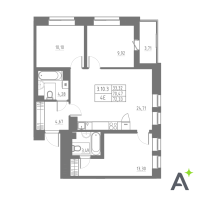 4 ккв (Евро) № 203 Корп.: 1 , Секция 3  в ЖК Аквилон Solar