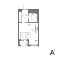 Студия № 72 Корп.: 1 , Секция 2  в ЖК Аквилон Solar