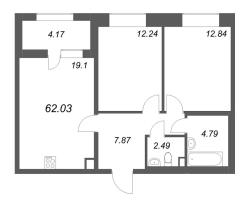 3 ккв (Евро) № 67 Корп.: 1 , Секция 2  в ЖК Аквилон Solar