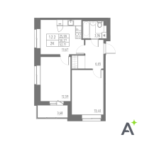 2 ккв № 2 Корп.: 1 , Секция 1  в ЖК Аквилон Solar