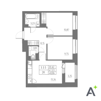 2 ккв № 157 Корп.: 1 , Секция 3  в ЖК Аквилон Solar