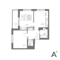2 ккв № 383 Корп.: 1 , Секция 6  в ЖК Аквилон Solar