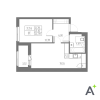 2 ккв (Евро) № 152 Корп.: 1 , Секция 3  в ЖК Аквилон Solar