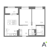 3 ккв (Евро) № 83 Корп.: 1 , Секция 2  в ЖК Аквилон Solar