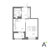 1 ккв № 342 Корп.: 1 , Секция 5  в ЖК Аквилон Solar