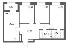 4 ккв (Евро) № 11 Корп.: 1 , Секция 1  в ЖК Аквилон Solar