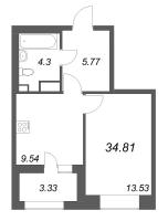 1 ккв № 330 Корп.: 1 , Секция 5  в ЖК Аквилон Solar
