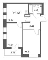 2 ккв № 62 Корп.: 1 , Секция 1  в ЖК Аквилон Солар