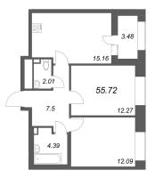 3 ккв (Евро) № 213 Корп.: 1 , Секция 4  в ЖК Аквилон Solar