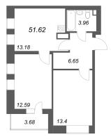 2 ккв № 50 Корп.: 1 , Секция 1  в ЖК Аквилон Солар