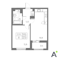 2 ккв (Евро) № 103 Корп.: 1 , Секция 2  в ЖК Аквилон Solar