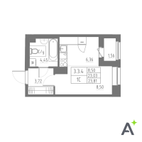 Студия № 162 Корп.: 1 , Секция 3  в ЖК Аквилон Solar