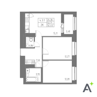3 ккв (Евро) № 249 Корп.: 1 , Секция 4  в ЖК Аквилон Solar