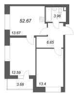 2 ккв № 2 Корп.: 1 , Секция 1  в ЖК Аквилон Solar