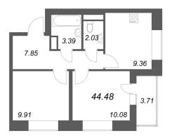 2 ккв № 19 Корп.: 1 , Секция 1  в ЖК Аквилон Solar