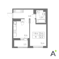 1 ккв № 54 Корп.: 1 , Секция 1  в ЖК Аквилон Solar