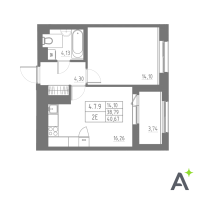 2 ккв (Евро) № 275 Корп.: 1 , Секция 4  в ЖК Аквилон Solar