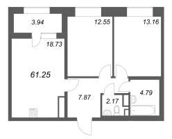 3 ккв (Евро) № 115 Корп.: 1 , Секция 2  в ЖК Аквилон Solar