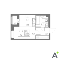 Студия № 3 Корп.: 1 , Секция 1  в ЖК Аквилон Solar