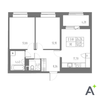 3 ккв (Евро) № 82 Корп.: 1 , Секция 2  в ЖК Аквилон Solar