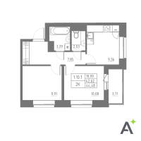 2 ккв № 55 Корп.: 1 , Секция 1  в ЖК Аквилон Solar
