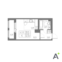 Студия № 233 Корп.: 1 , Секция 4  в ЖК Аквилон Solar