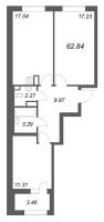 3 ккв (Евро) № 332 Корп.: 1 , Секция 5  в ЖК Аквилон Солар