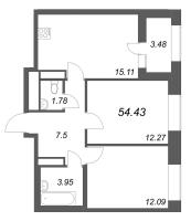 3 ккв (Евро) № 231 Корп.: 1 , Секция 4  в ЖК Аквилон Solar