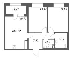 3 ккв (Евро) № 83 Корп.: 1 , Секция 2  в ЖК Аквилон Solar